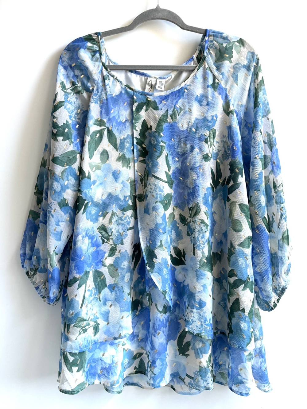 Joie Floral Print Sheer Lined Flowy Split Layered Longsleeve Blouse Blue Size 2X